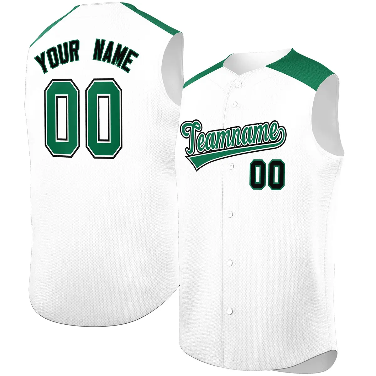 White Kelly Green Classic Sleeveless Baseball Jersey