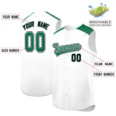 White Kelly Green Classic Sleeveless Baseball Jersey 2