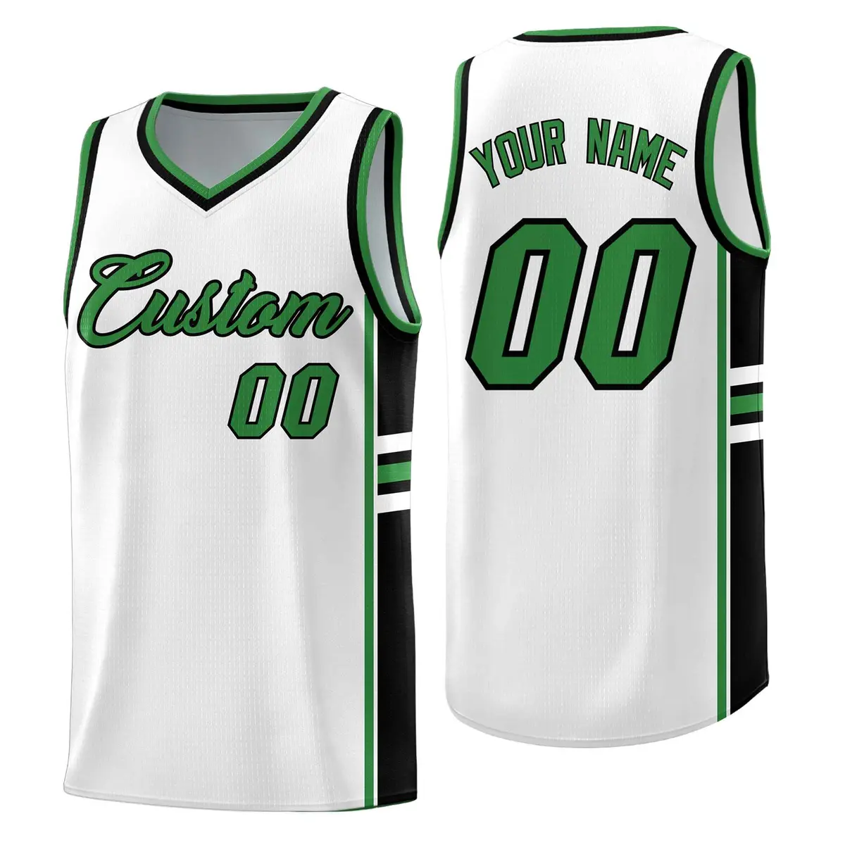 White Kelly Green Color Block Basketball Jersey