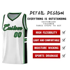White Kelly Green Color Block Basketball Jersey 2