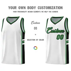 White Kelly Green Color Block Basketball Jersey 3