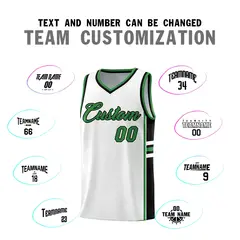 White Kelly Green Color Block Basketball Jersey 4