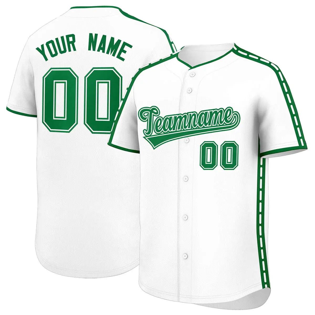 White Kelly Green Color Block Dotted Side Baseball Jersey