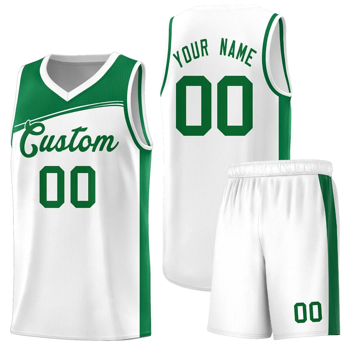 White Kelly Green Color Block Sports Basketball Jersey