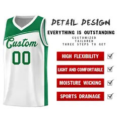 White Kelly Green Color Block Sports Basketball Jersey 4