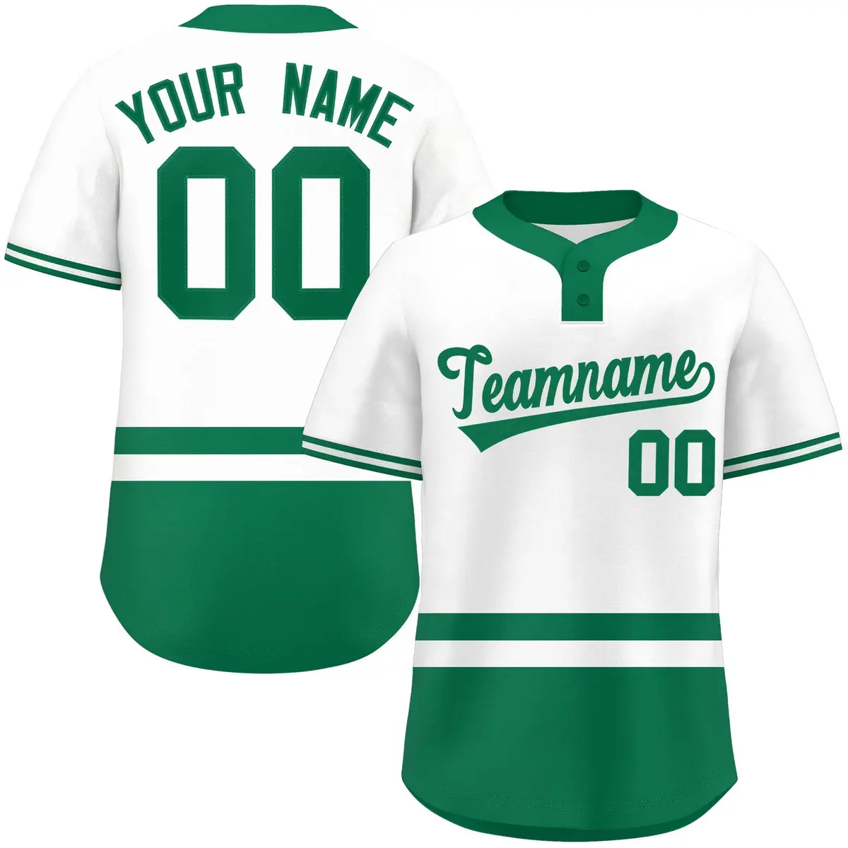 White Kelly Green Color Block Two-Button Softball Jersey