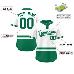 White Kelly Green Color Block Two-Button Softball Jersey 2