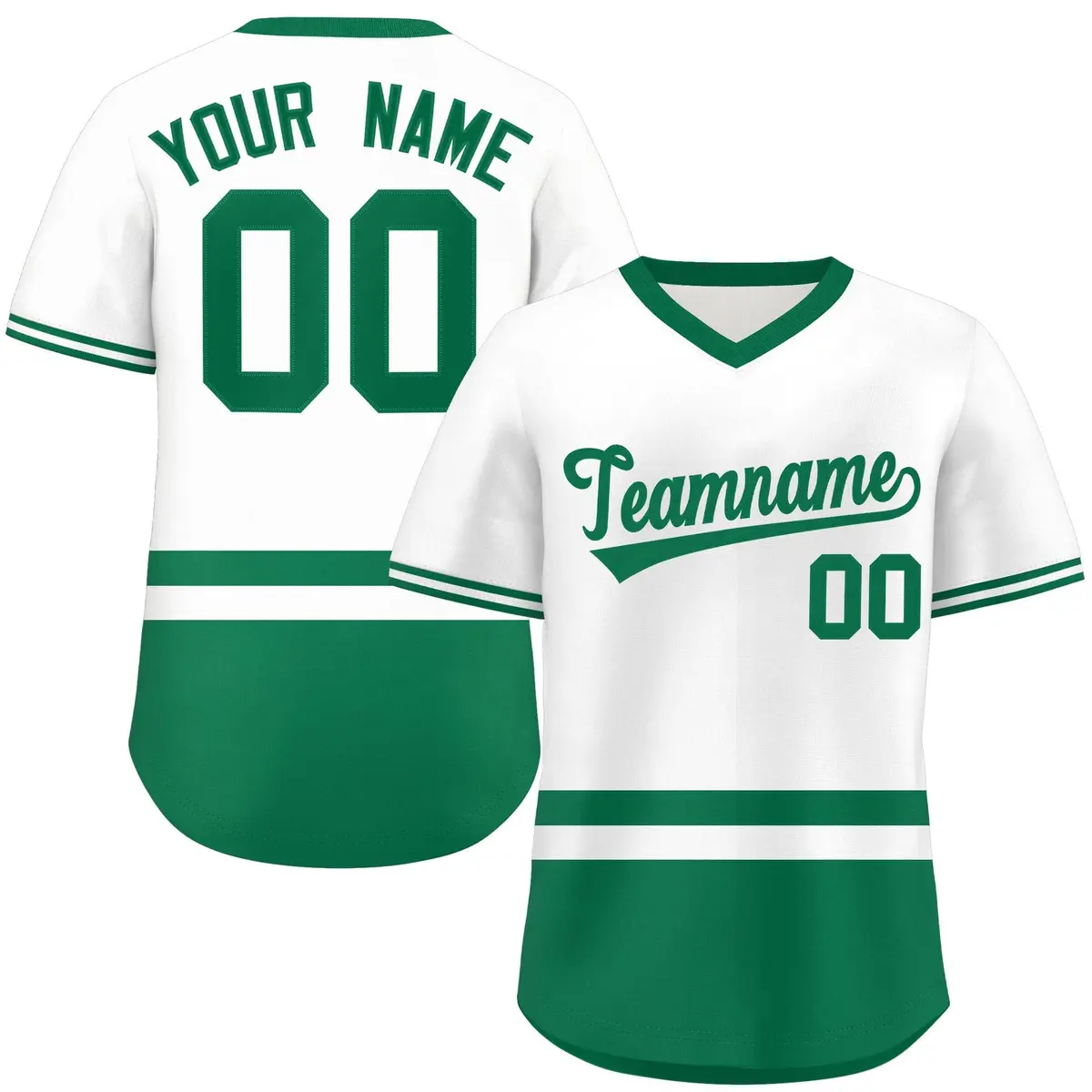White Kelly Green Color Block V-Neck Pullover Jersey