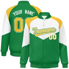 White Kelly Green Color Block Varsity Letterman Jacket