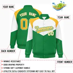 White Kelly Green Color Block Varsity Letterman Jacket 2