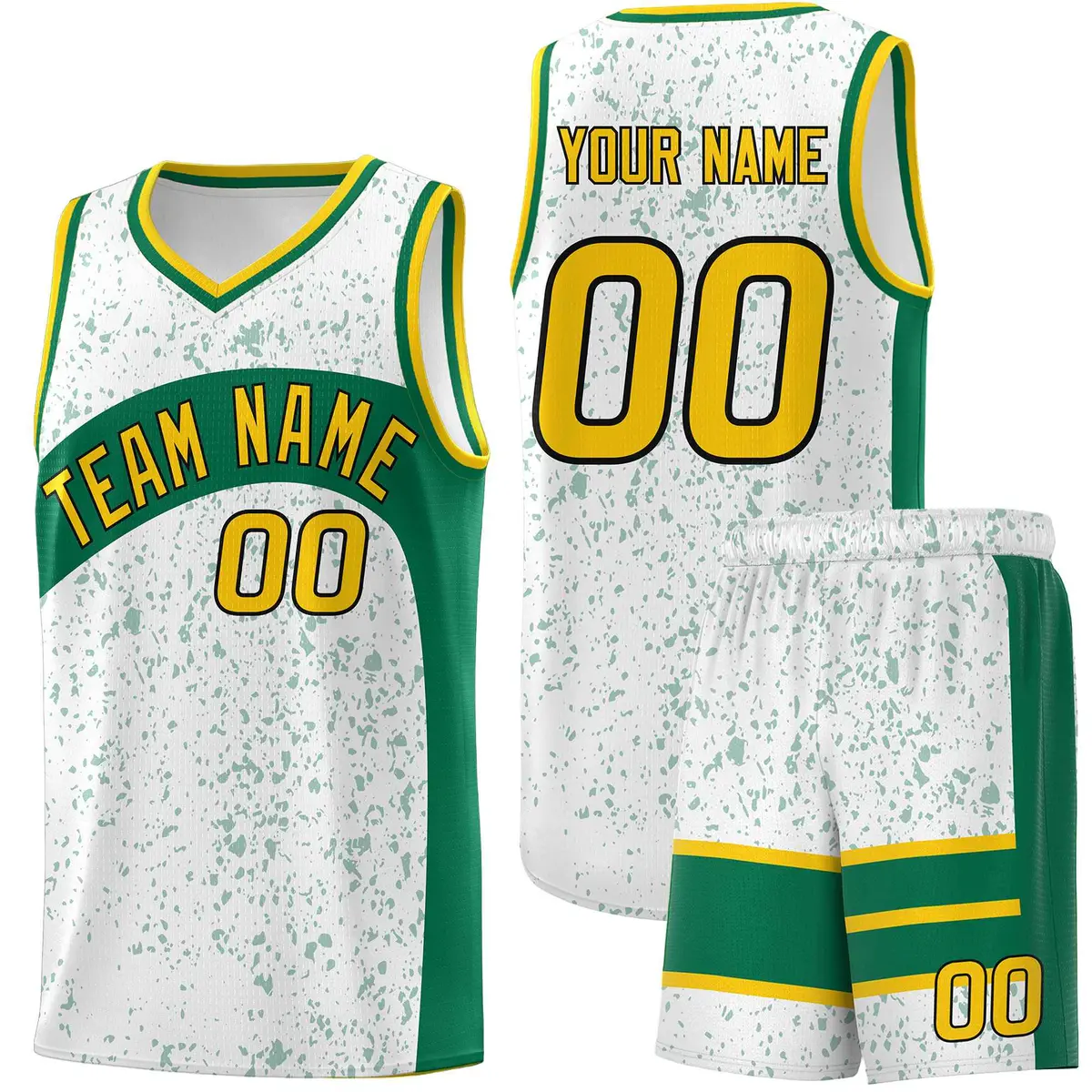 White Kelly Green Dot Graffiti Irregular Pattern Basketball Jersey