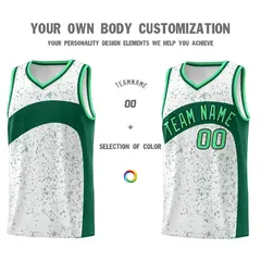 White Kelly Green Dot Graffiti Irregular Pattern Basketball Jersey 3