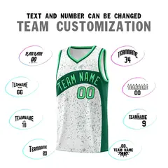 White Kelly Green Dot Graffiti Irregular Pattern Basketball Jersey 4