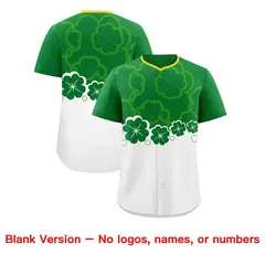 White Kelly Green Four Leaf Clover St. Patrick's Day Baseball Jersey 7