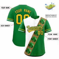 White Kelly Green Four Leaf Clover St. Patrick's Day Baseball Jersey 2