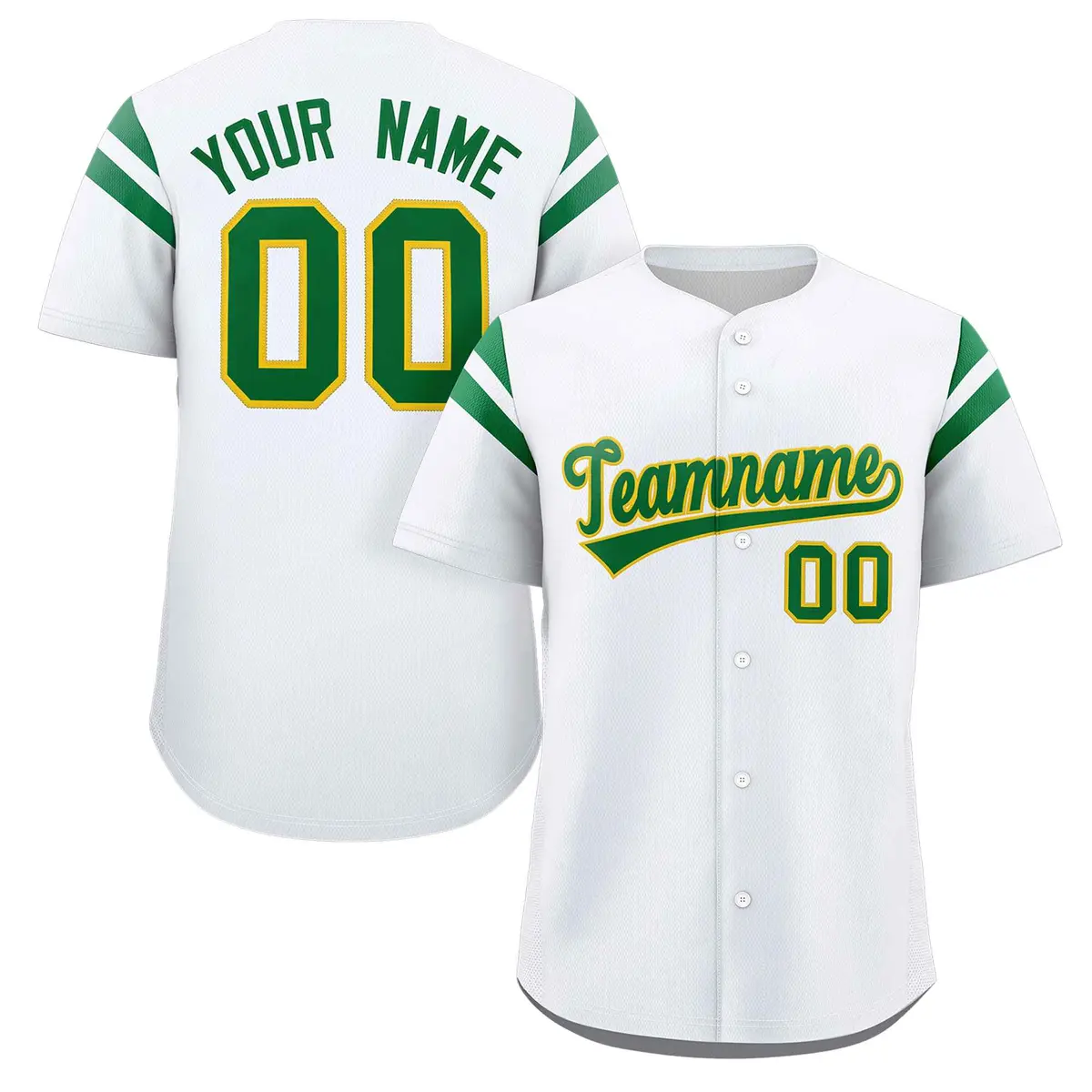 White Kelly Green Full Button Baseball Jersey