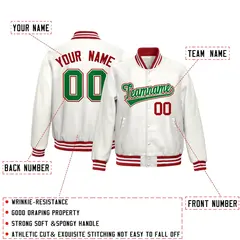 White Kelly Green Full-Snap Varsity Faux Leather Letterman Jacket 2
