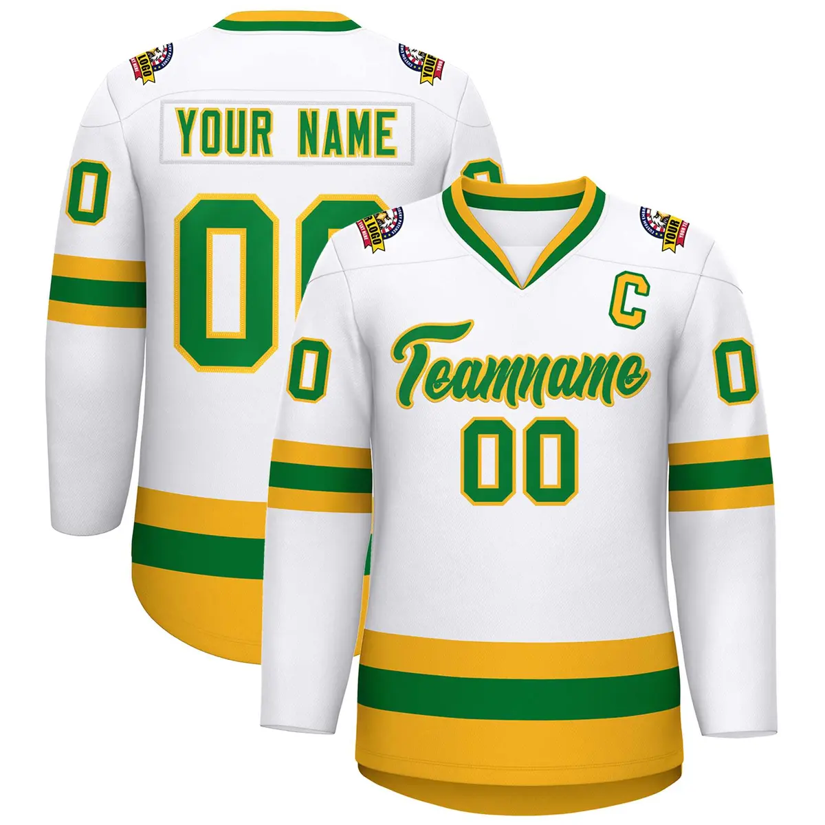 White Kelly Green-Gold Classic Hockey Jersey