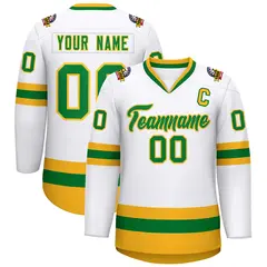 White Kelly Green-Gold Classic Hockey Jersey 1