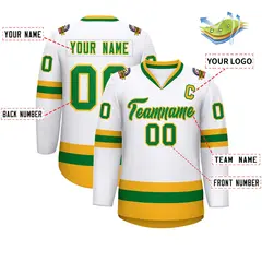 White Kelly Green-Gold Classic Hockey Jersey 2