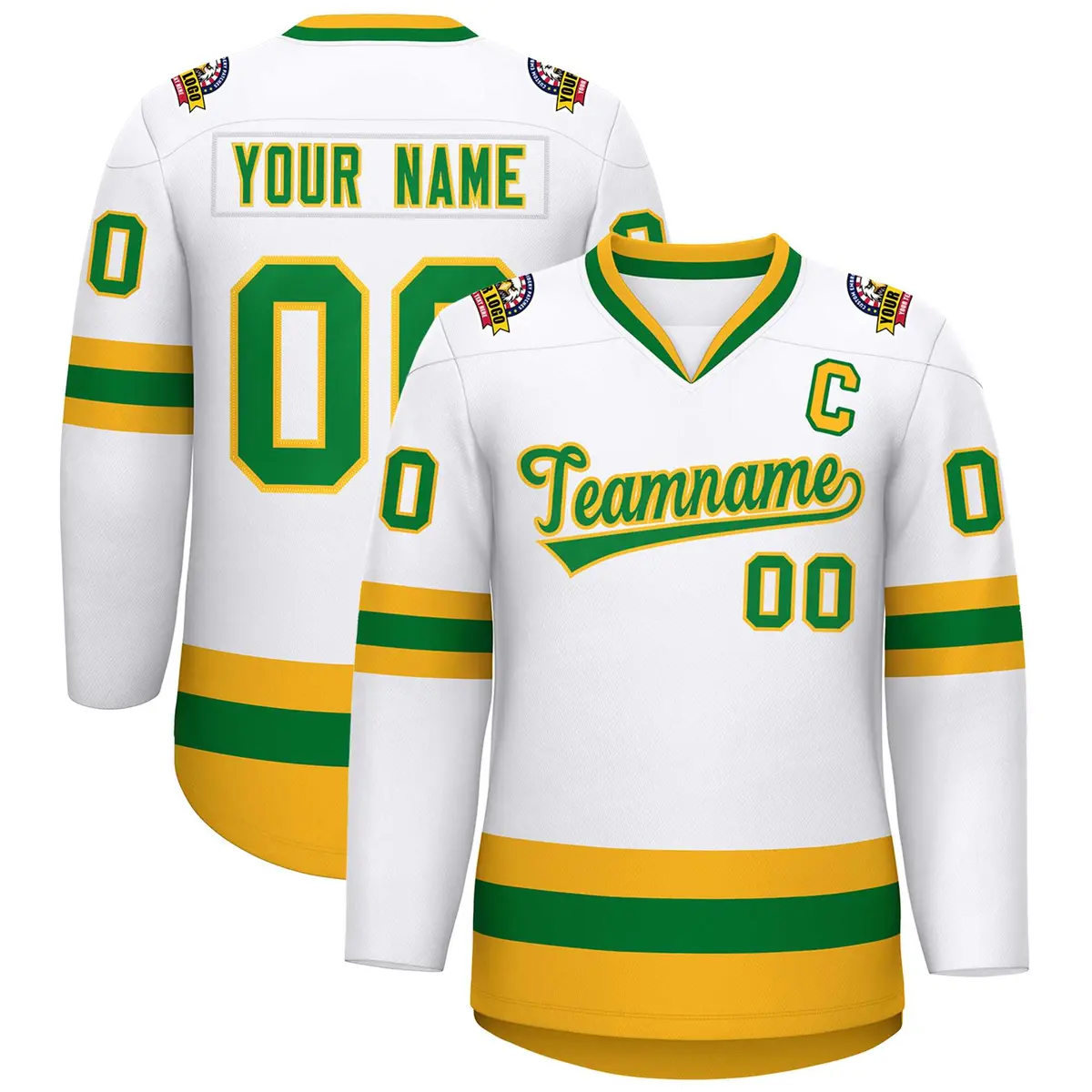 White Kelly Green-Gold Classic Hockey Jersey