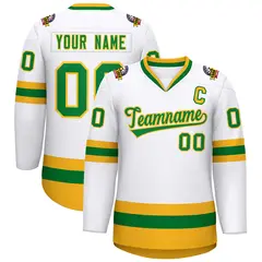 White Kelly Green-Gold Classic Hockey Jersey 1