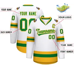 White Kelly Green-Gold Classic Hockey Jersey 2