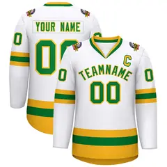 White Kelly Green-Gold Classic Hockey Jersey 1