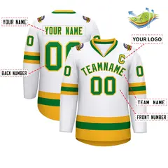 White Kelly Green-Gold Classic Hockey Jersey 2