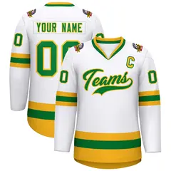 White Kelly Green-Gold Classic Hockey Jersey 1