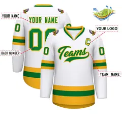 White Kelly Green-Gold Classic Hockey Jersey 2