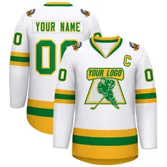 White Kelly Green-Gold Classic Hockey Jersey 1