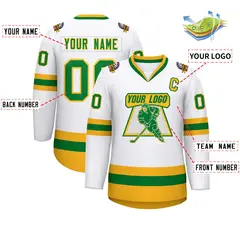 White Kelly Green-Gold Classic Hockey Jersey 2