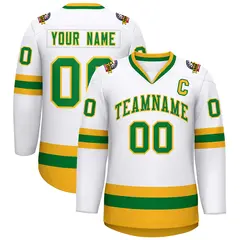 White Kelly Green-Gold Classic Hockey Jersey 1