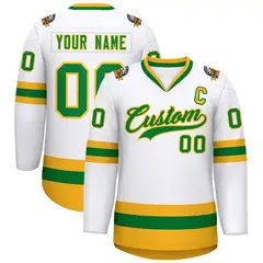 White Kelly Green-Gold Classic Hockey Jersey 1