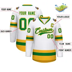 White Kelly Green-Gold Classic Hockey Jersey 2