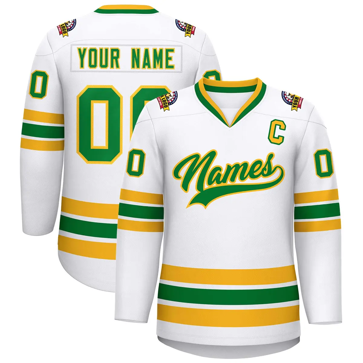 White Kelly Green-Gold Classic Hockey Jersey