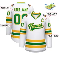 White Kelly Green-Gold Classic Hockey Jersey 2