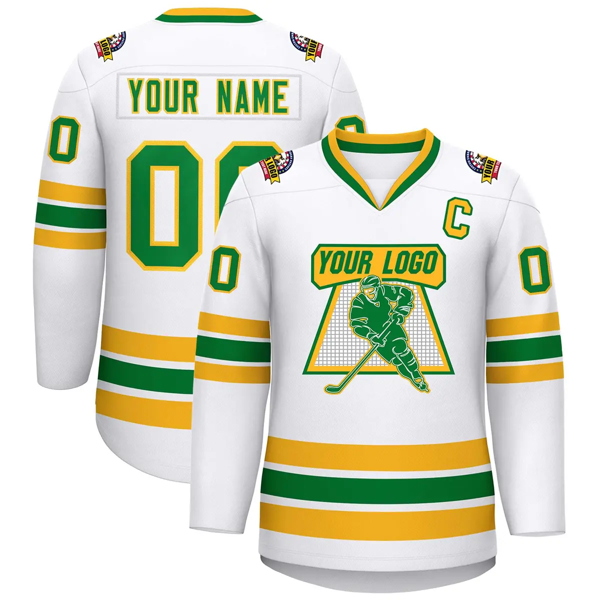 White Kelly Green-Gold Classic Hockey Jersey