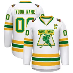 White Kelly Green-Gold Classic Hockey Jersey 1