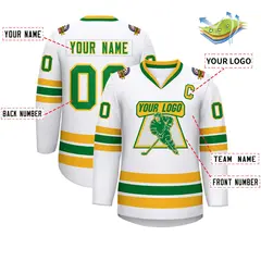 White Kelly Green-Gold Classic Hockey Jersey 2