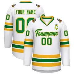 White Kelly Green-Gold Classic Hockey Jersey 1