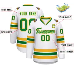 White Kelly Green-Gold Classic Hockey Jersey 2