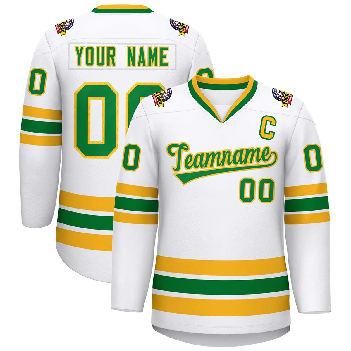White Kelly Green-Gold Classic Hockey Jersey