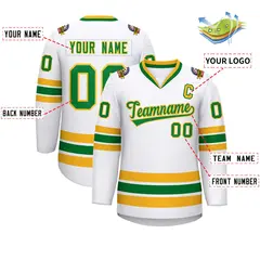 White Kelly Green-Gold Classic Hockey Jersey 2