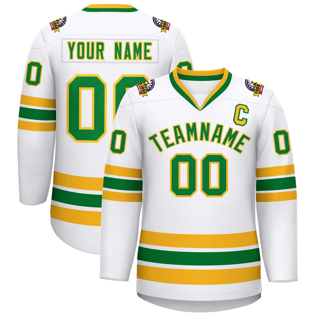 White Kelly Green-Gold Classic Hockey Jersey