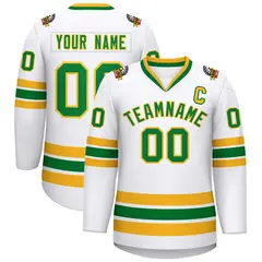 White Kelly Green-Gold Classic Hockey Jersey 1