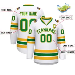 White Kelly Green-Gold Classic Hockey Jersey 2