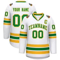 White Kelly Green-Gold Classic Hockey Jersey 1