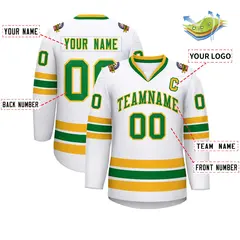 White Kelly Green-Gold Classic Hockey Jersey 2